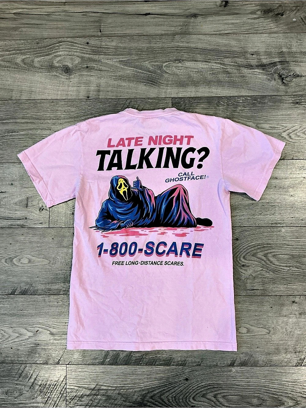 Ghost Face Ghostface Late Night Talking T-Shirt Graphic Tee Pink Small